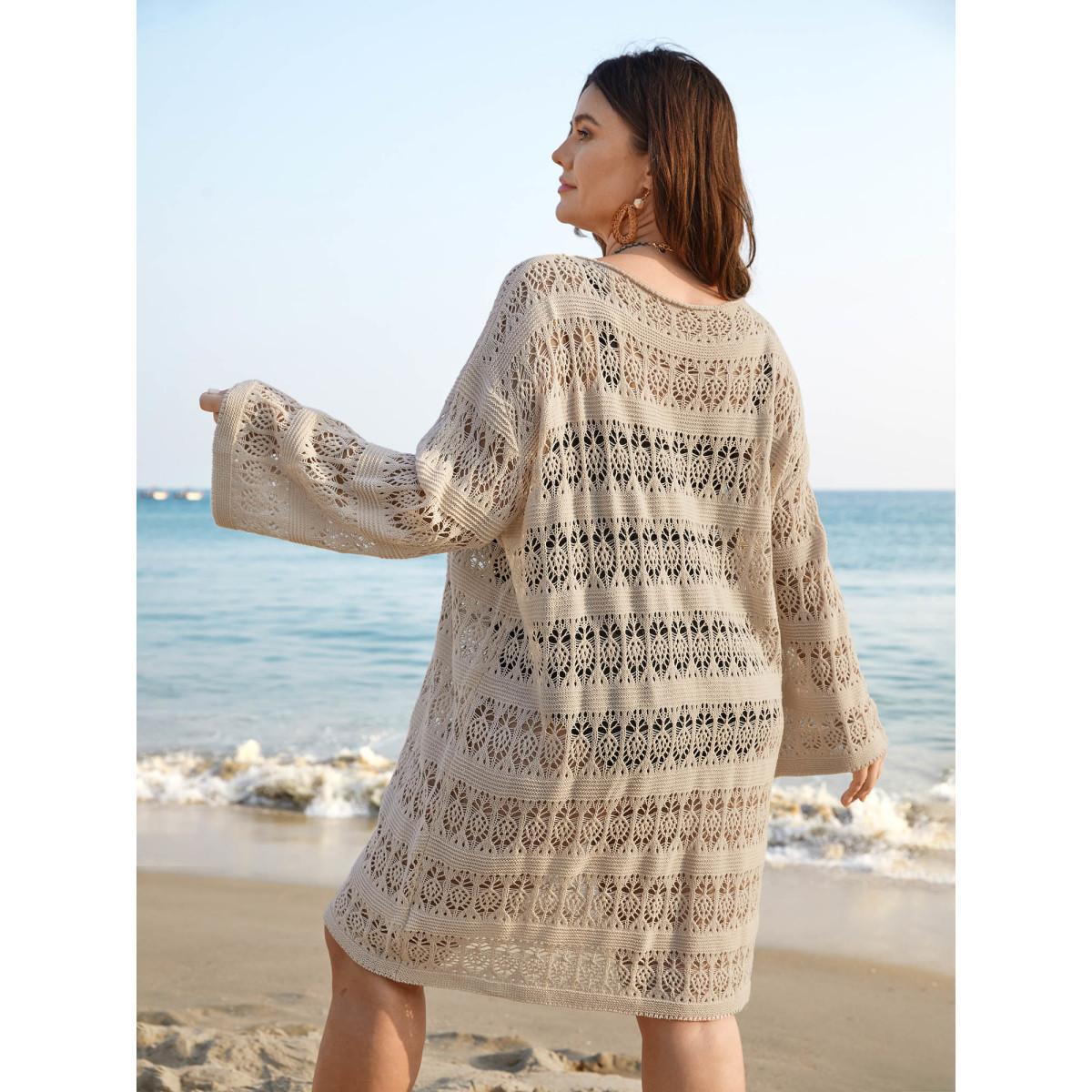 Plus Size Cut-Out Round Neck Midi Swim Cover-Up Women's Swimwear Apricot Beach Loose Cut-Out Curve Swim Cover Ups BloomChic 26/4X Product Image