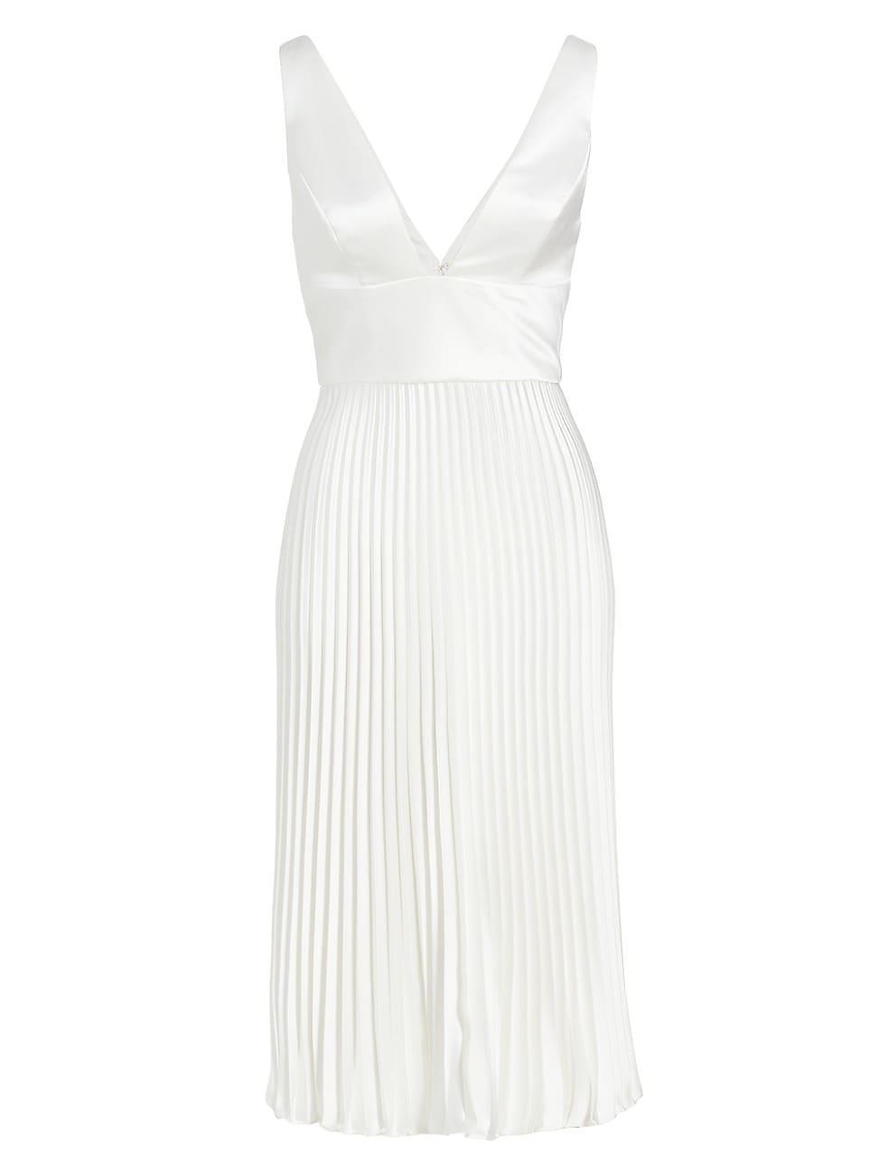 Womens Satin V-Neck Pleated Midi-Dress Product Image