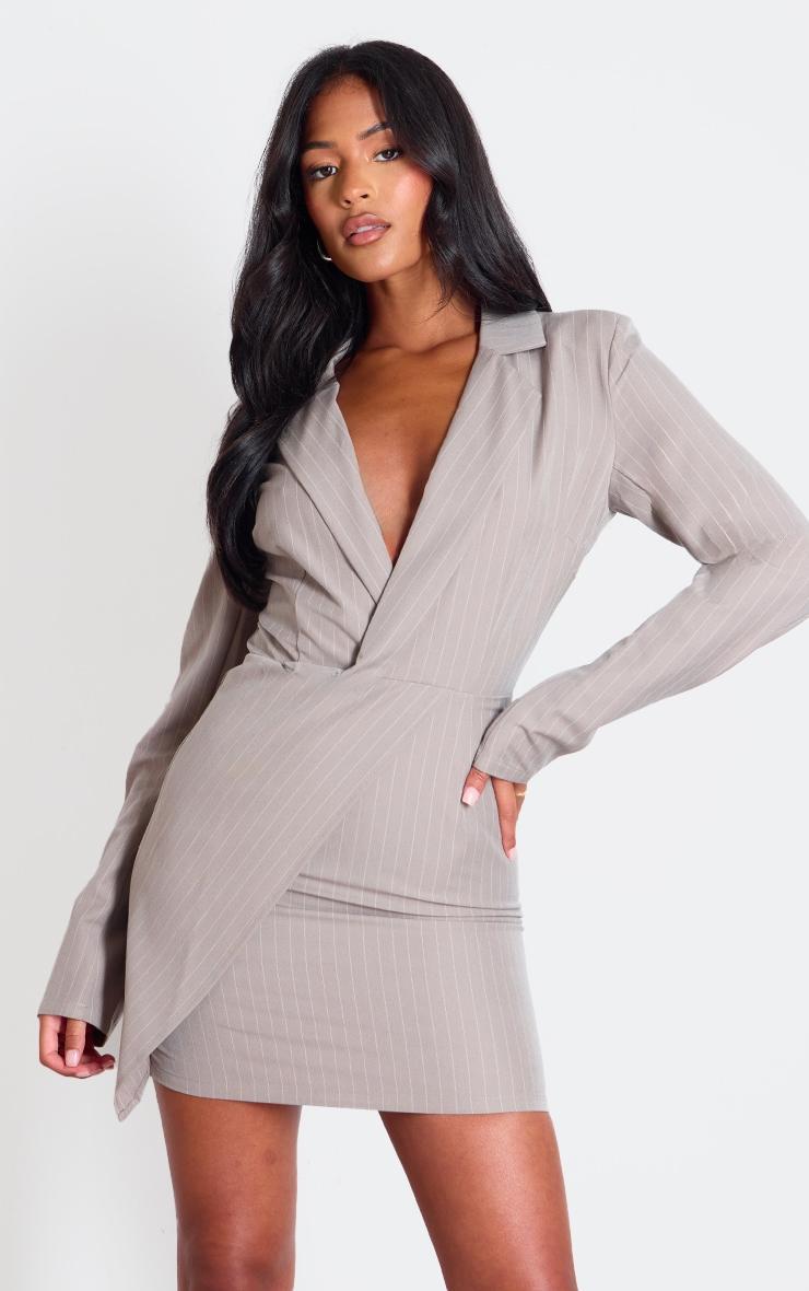 Tall Stone Pinstripe Plunge Blazer Dress Product Image