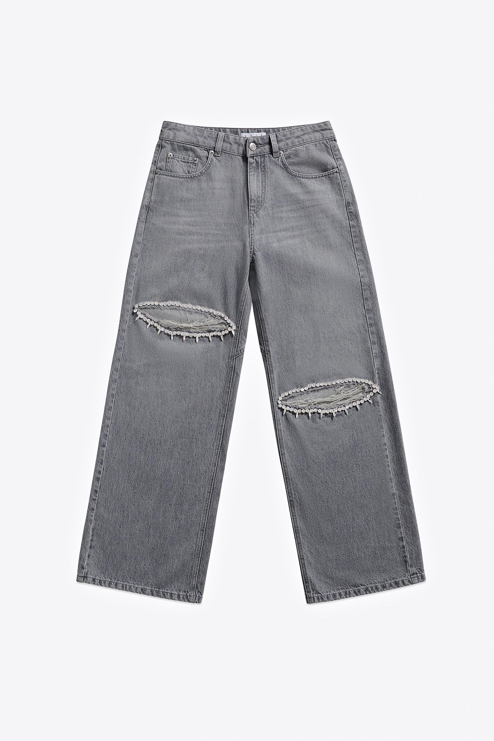 Distressed Crystal Relaxed Slit Jean Product Image