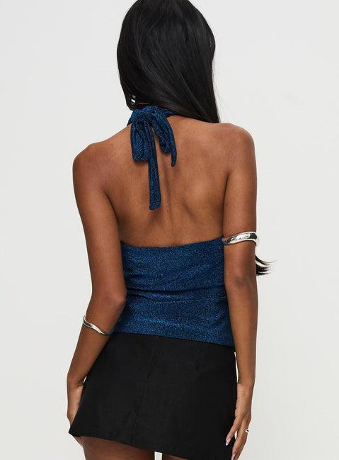 Treat Me Nice Cross Neck Top Blue Glitter Product Image