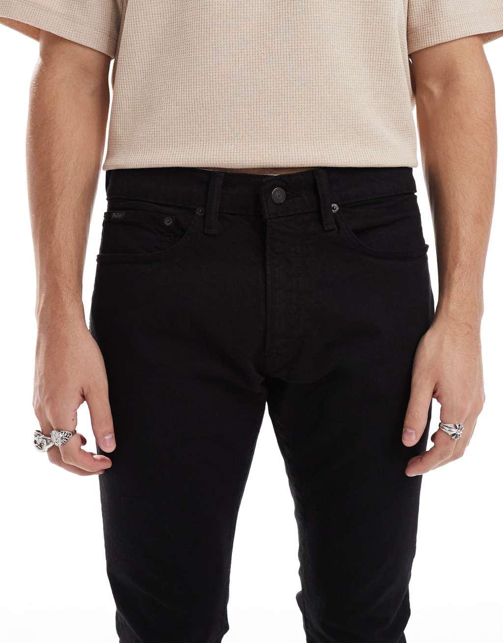 Polo Ralph Lauren Sullivan icon logo back pocket slim fit jeans in black Product Image