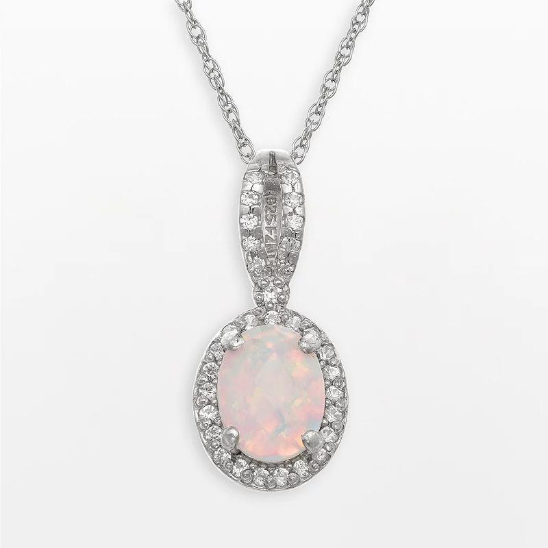 Sterling Silver Lab-Created Opal and Lab-Created White Sapphire Oval Halo Pendant, Women's, Size: 18", Multi Product Image