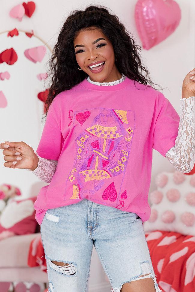 Queen of Hearts Hot Pink Oversized Graphic Tee Product Image
