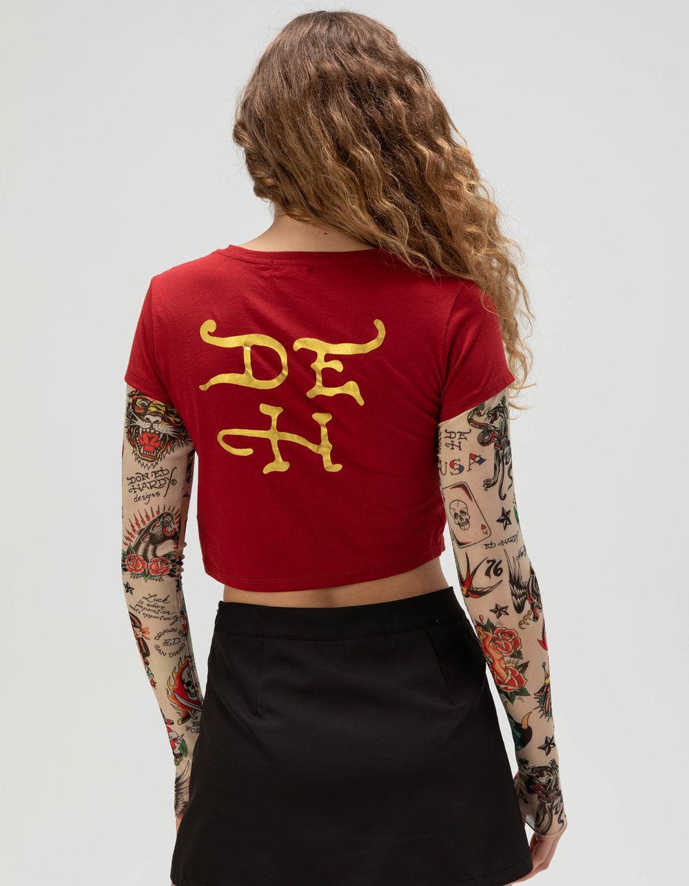ED HARDY Love Tiger Womens Long Sleeve 2fer Baby Tee - WINE Product Image