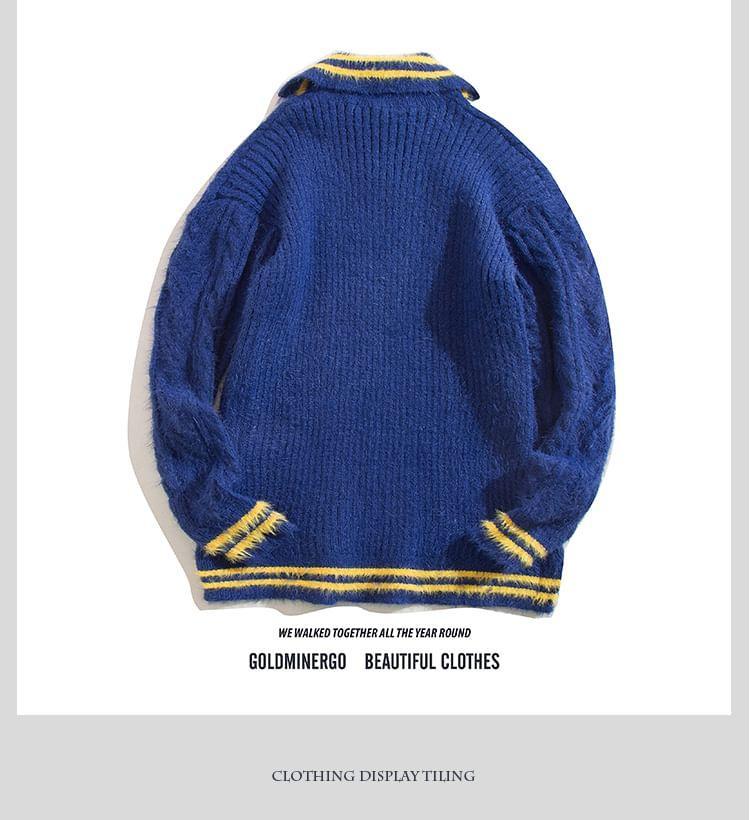 Half Buttoned High Neck Cable Knit Sweater Product Image