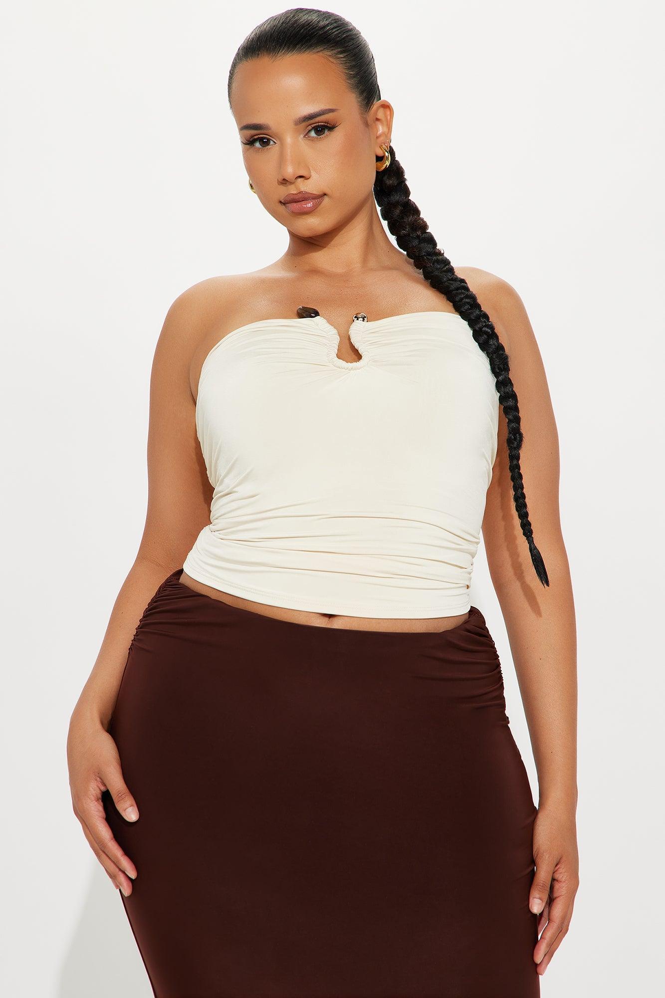 Sunset Hue Ruched Tube Top - Cream Product Image