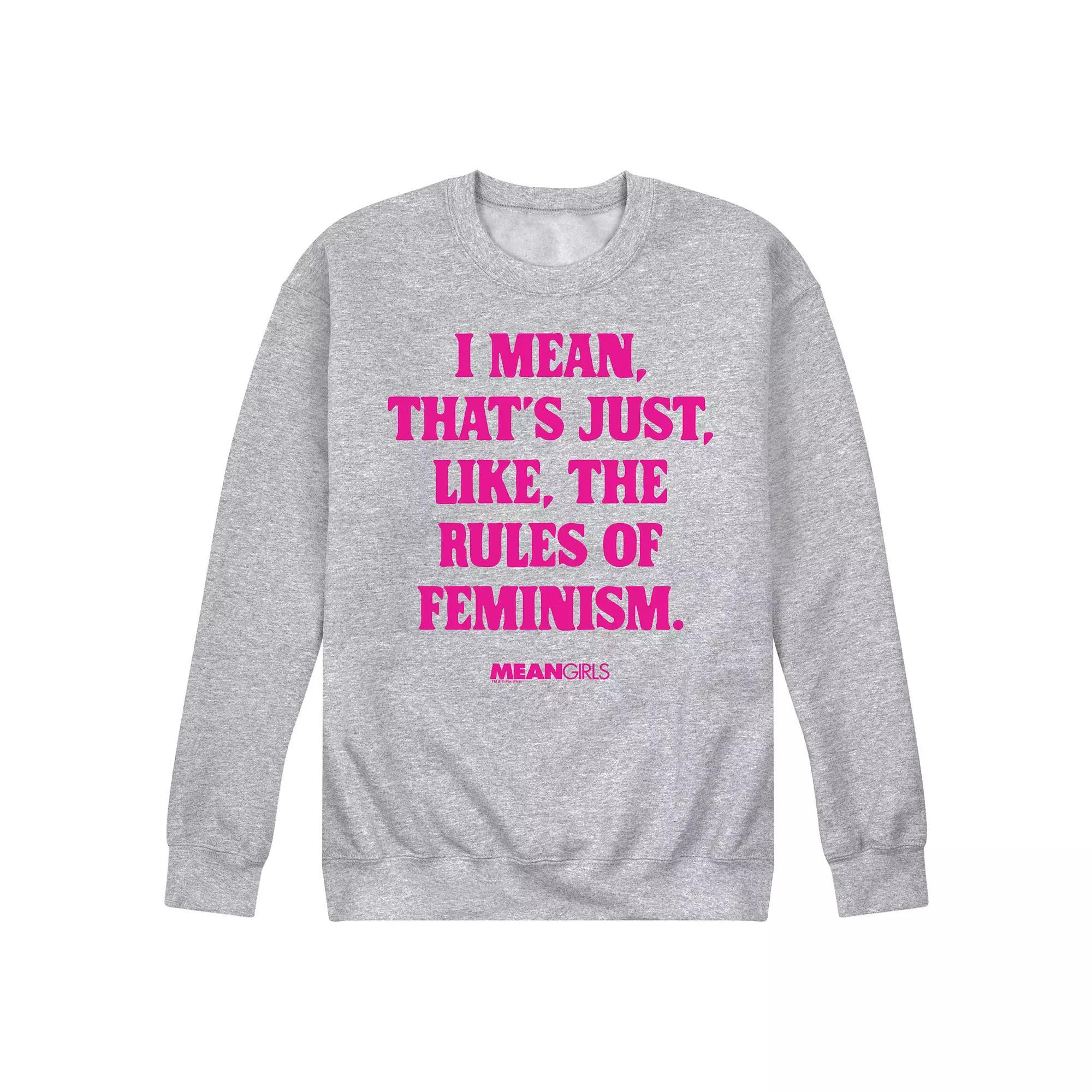 Men's Mean Girls Rules Of Feminism Fleece Sweatshirt, Size: XXL, Grey Gray Product Image