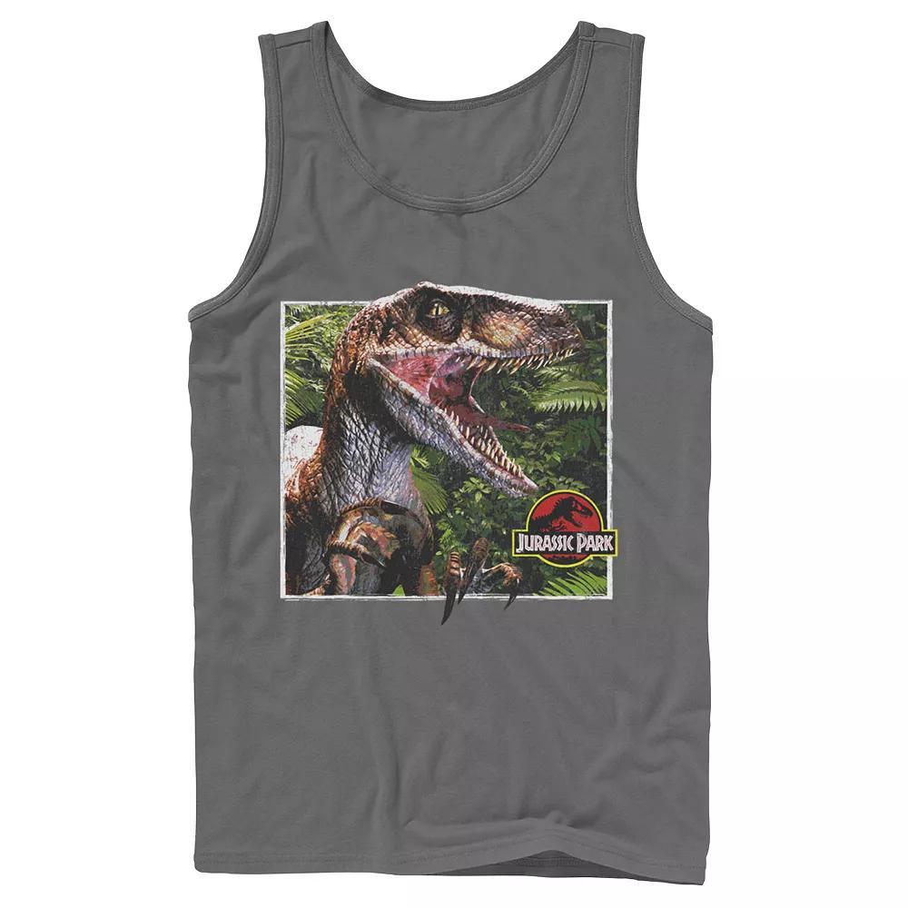 Men's Jurassic Park Raptor Coming Out Of Forest Tank Top, Size: Small, Blue Product Image