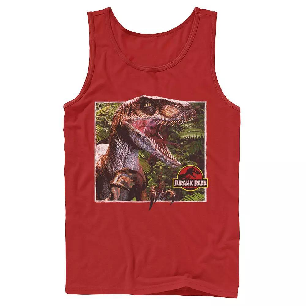 Men's Jurassic Park Raptor Coming Out Of Forest Tank Top, Size: Small, Blue Product Image