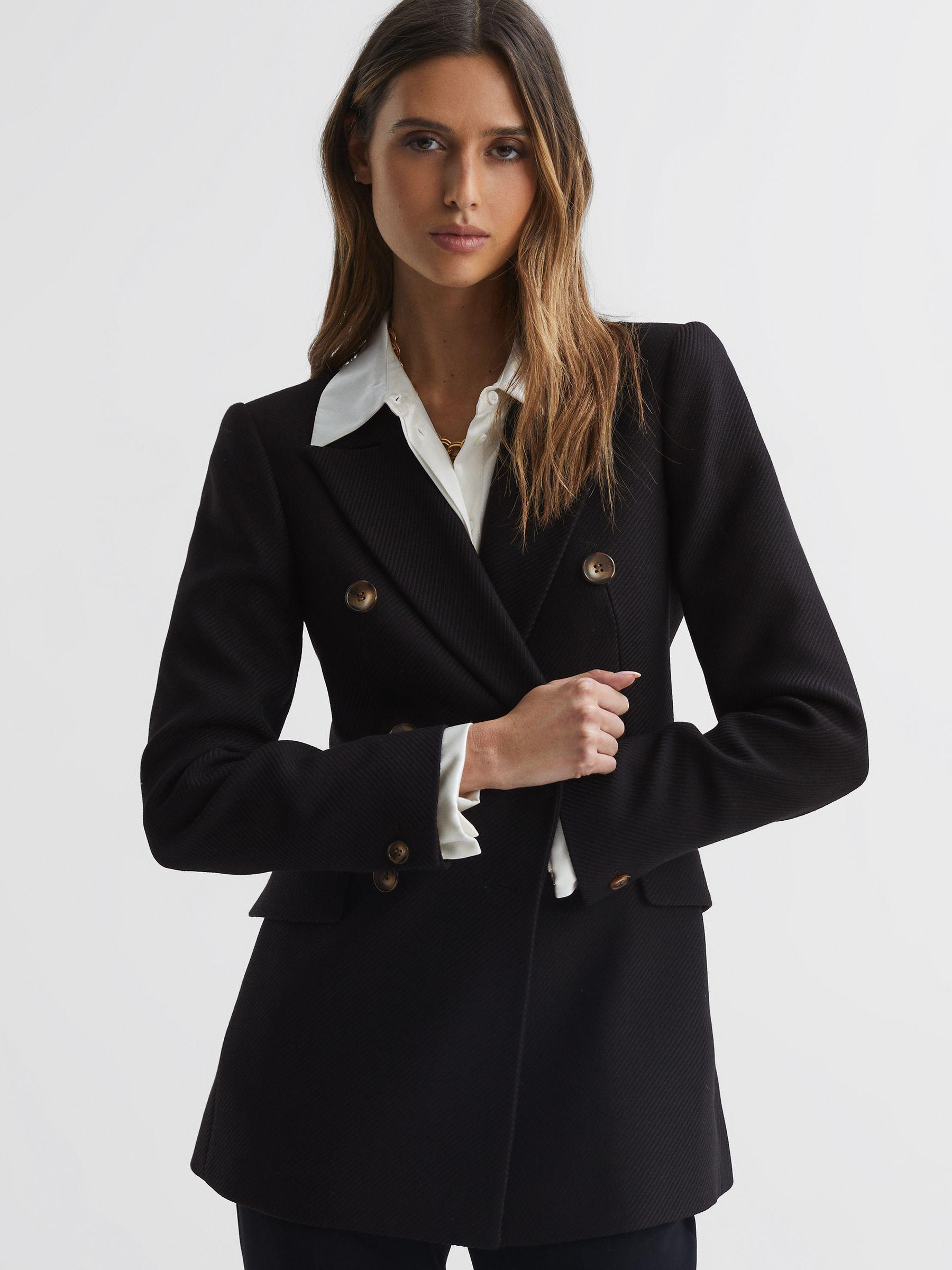 Double Breasted Twill Blazer in Black Product Image