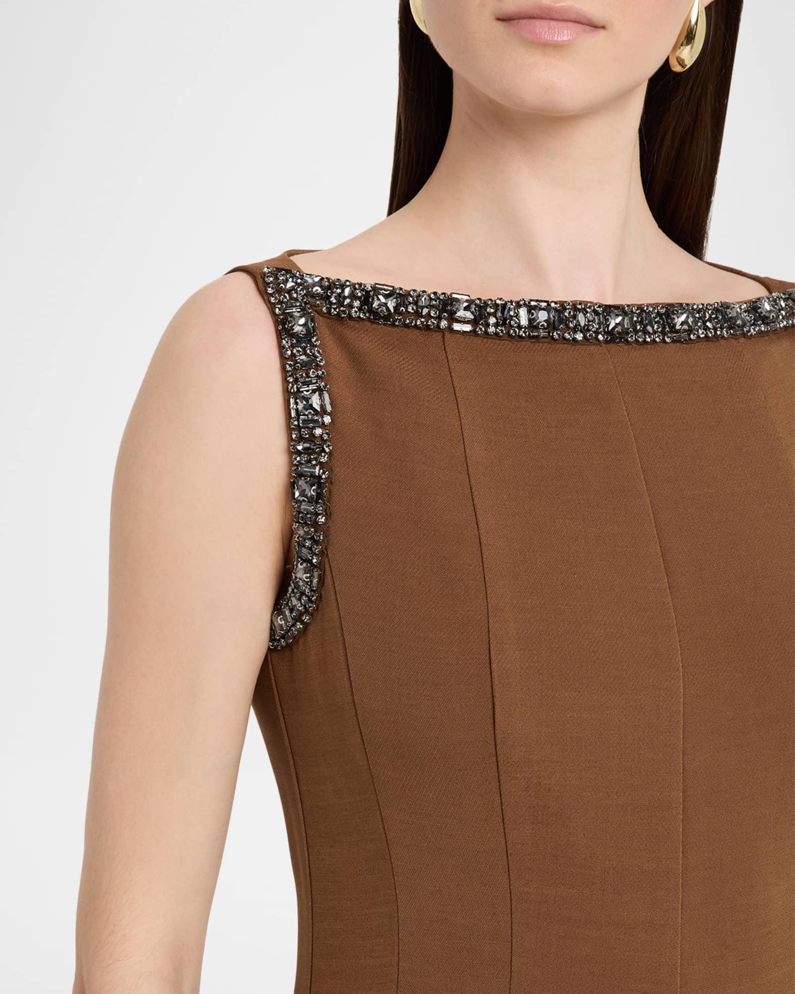 Wool-Silk Embellished Boat-Neck Maxi Dress Product Image