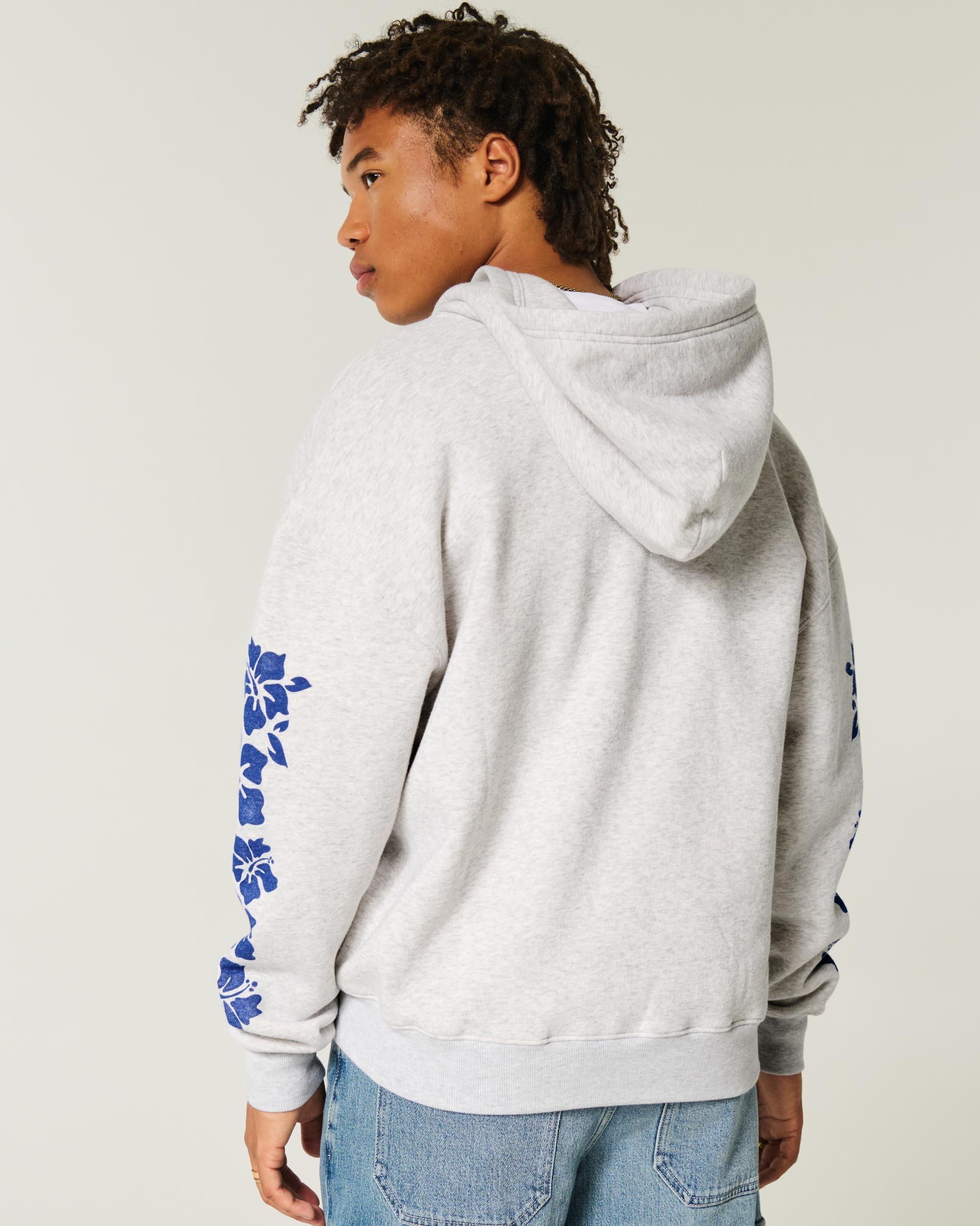 Boxy Zip-Up Palm Beach Graphic Sweatshirt Product Image