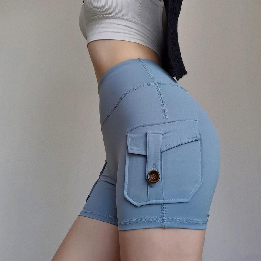 High Waist Plain Yoga Shorts Product Image