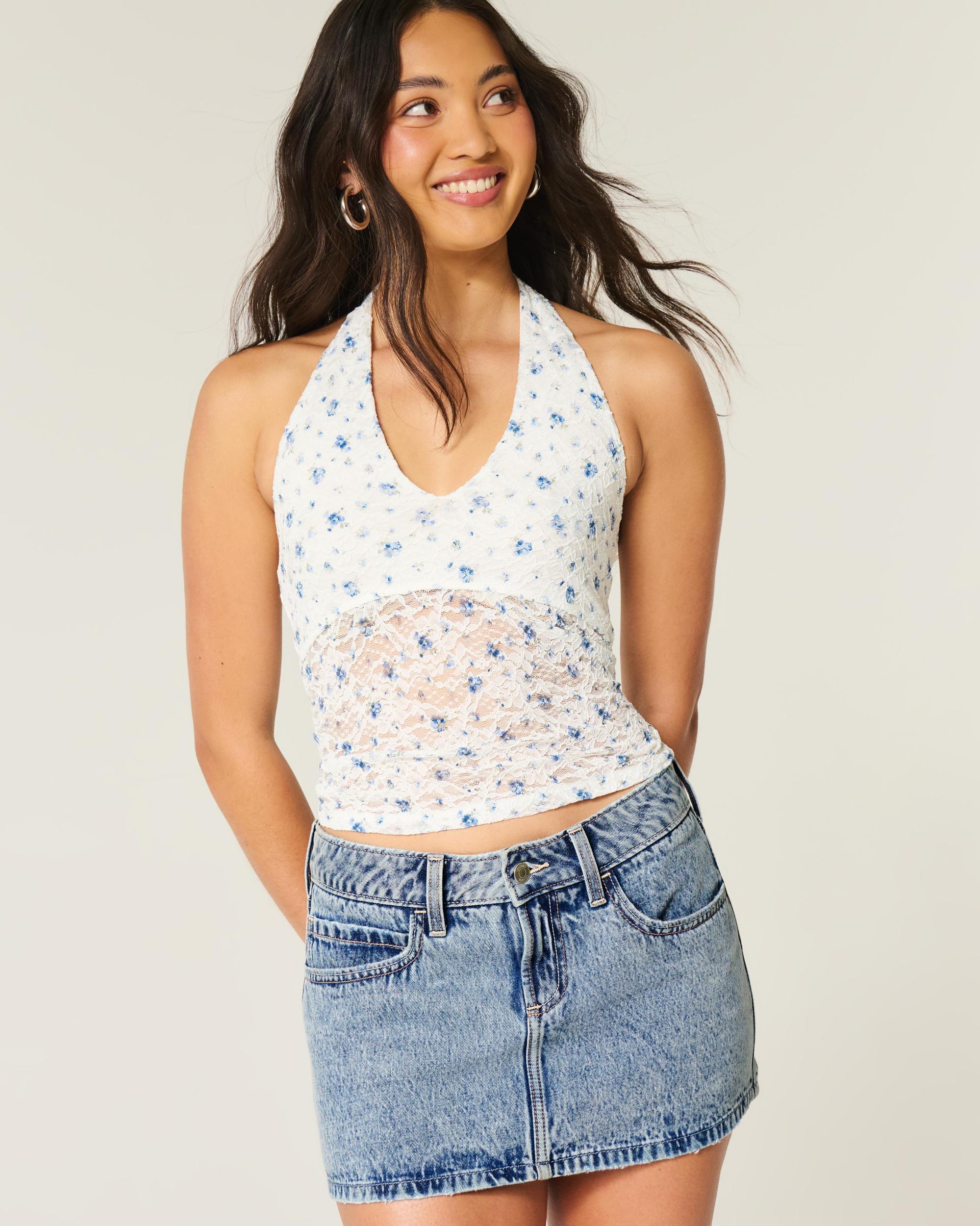 Curvy Low-Rise Medium Wash Denim Mini Skort Product Image