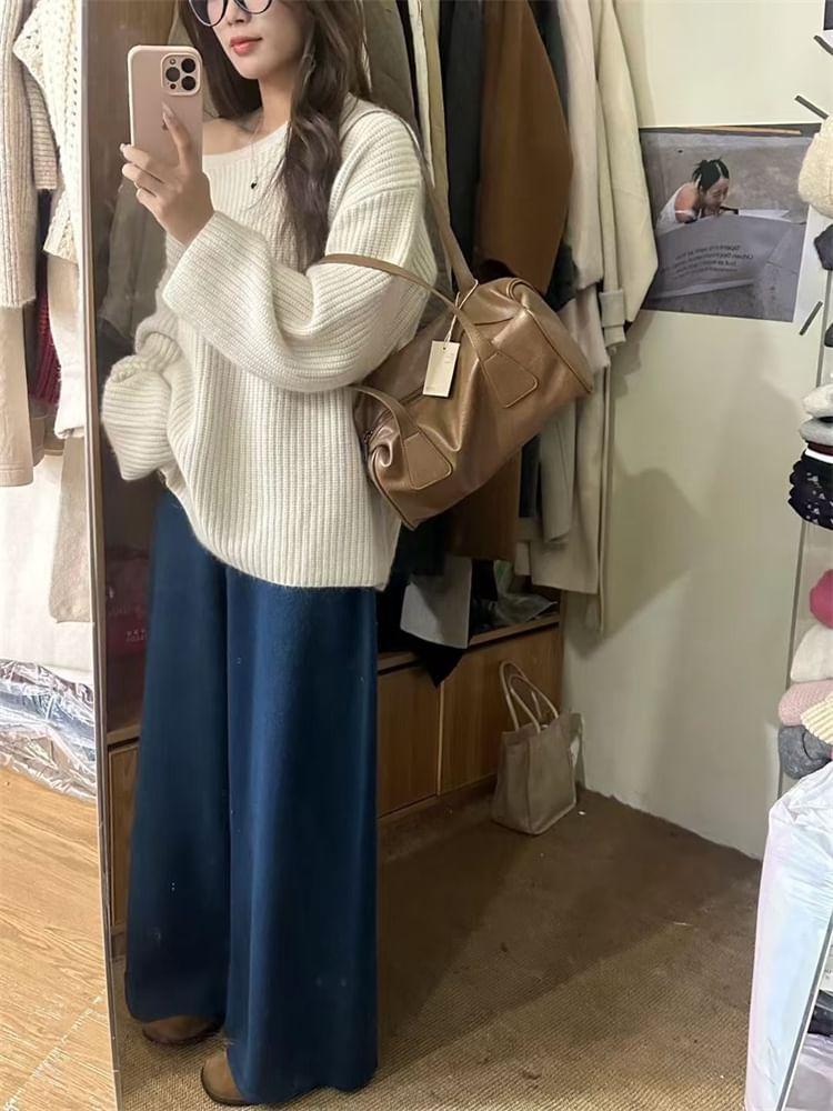 High Rise Plain Wide Leg Pants Product Image