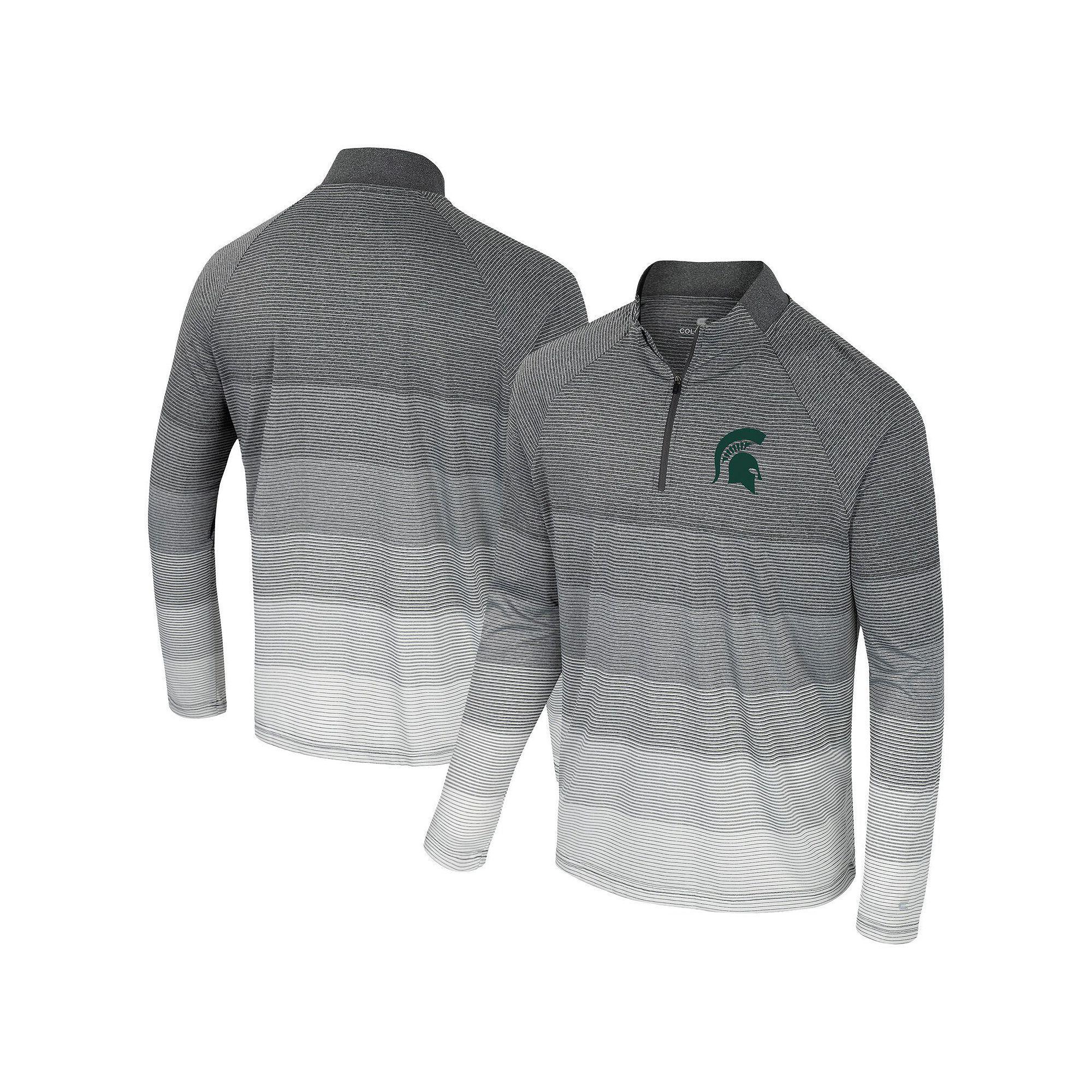 Men's Colosseum  Gray Michigan State Spartans AI Striped Mesh Quarter-Zip Raglan Windshirt, Size: XL, Grey Product Image