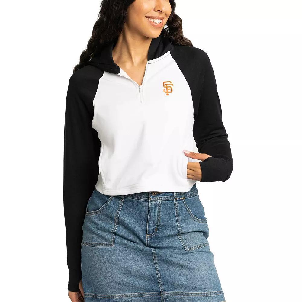 Women's Lusso White Houston Astros Jane Raglan Quarter-Zip Tri-Blend Cropped Pullover Hoodie, Size: Large Product Image