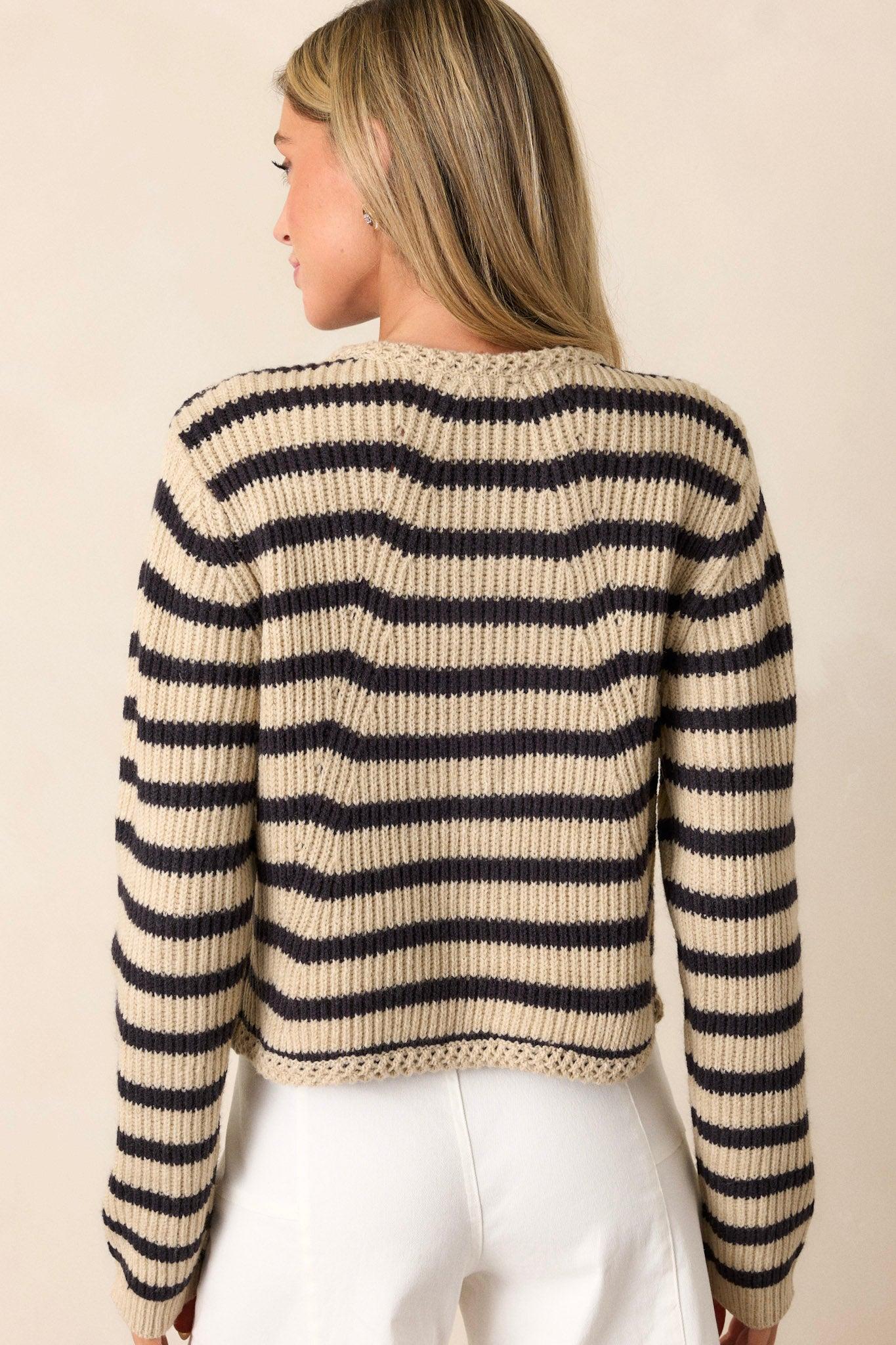 Passing Glances Tan Stripe Button Front Cardigan Product Image