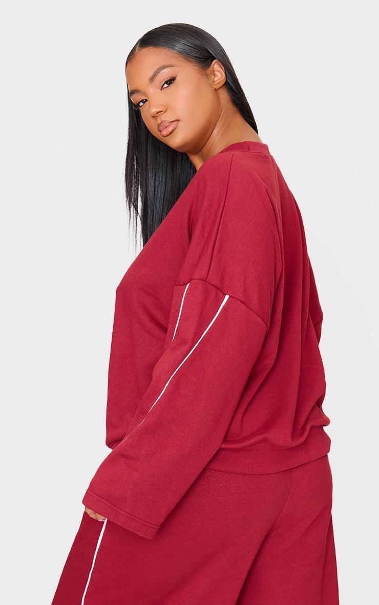 Plus Dark Red Contrast Piping Detail Sweatshirt Product Image
