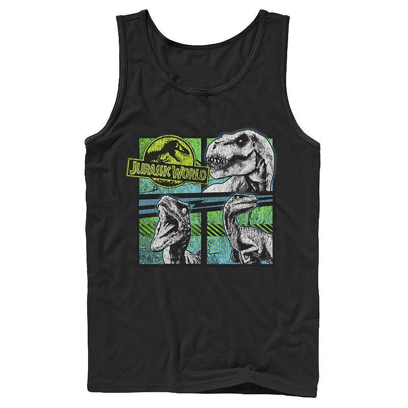 Mens Jurassic World Dinosaurs Group Of 3 Neon Graphic Tank Top Grey Product Image