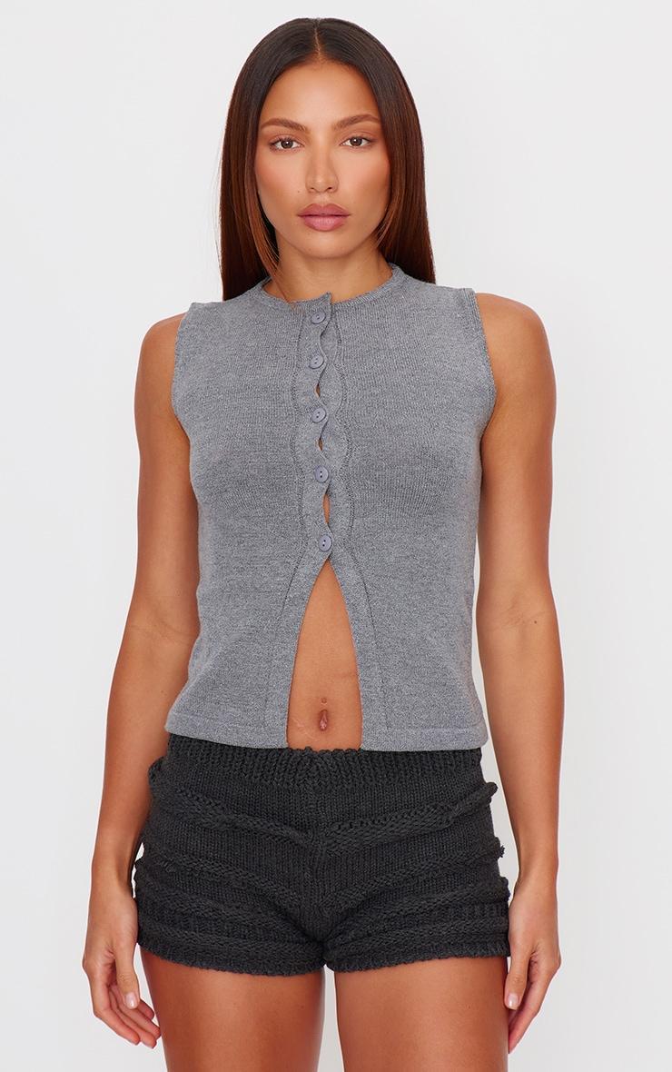 Charcoal Chunky Raised Contrast Knit Mini Shorts Product Image