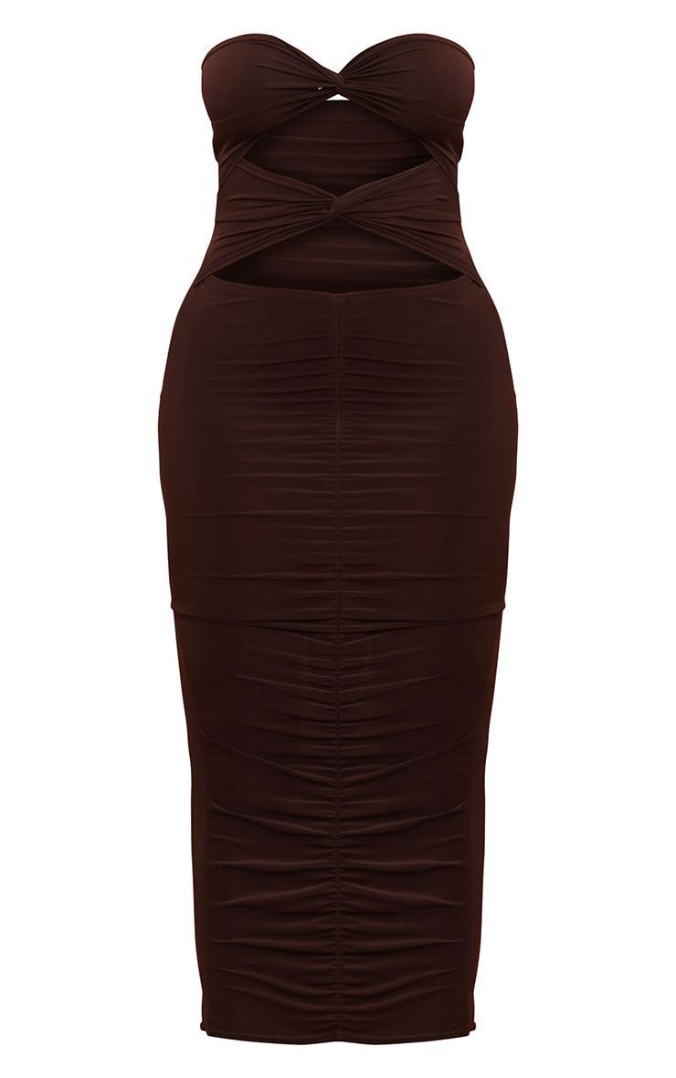 Shape Chocolate Brown Slinky Twist Detail Cut Out Midaxi Dress Product Image