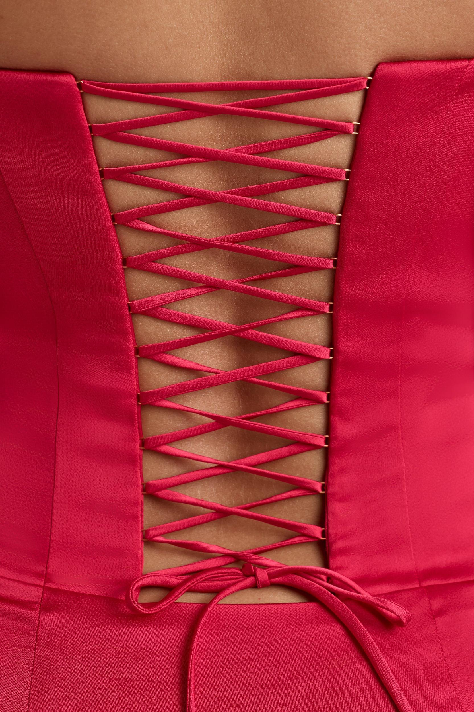 Lace-Up Corset Mini Dress in Cherry Red Product Image