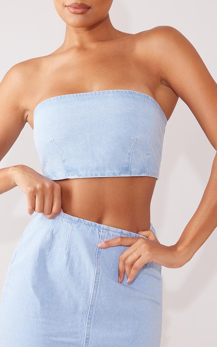 Light Blue Wash Denim Maxi Skirt Product Image