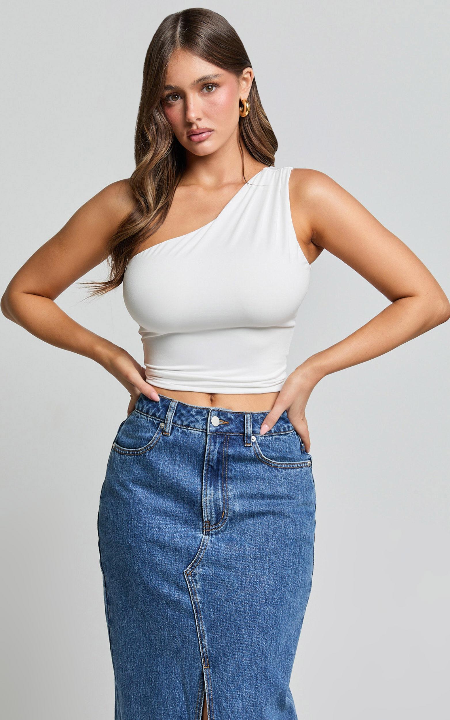 Evette Top - Jersey Gathered One Shoulder Top in Ivory Product Image