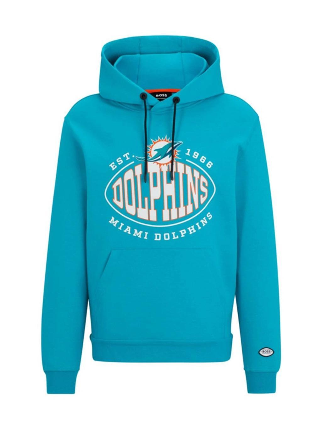 HUGO BOSS Boss X Nfl Cotton-blend Hoodie With Collaborative Branding In Dolphins Open Green Product Image