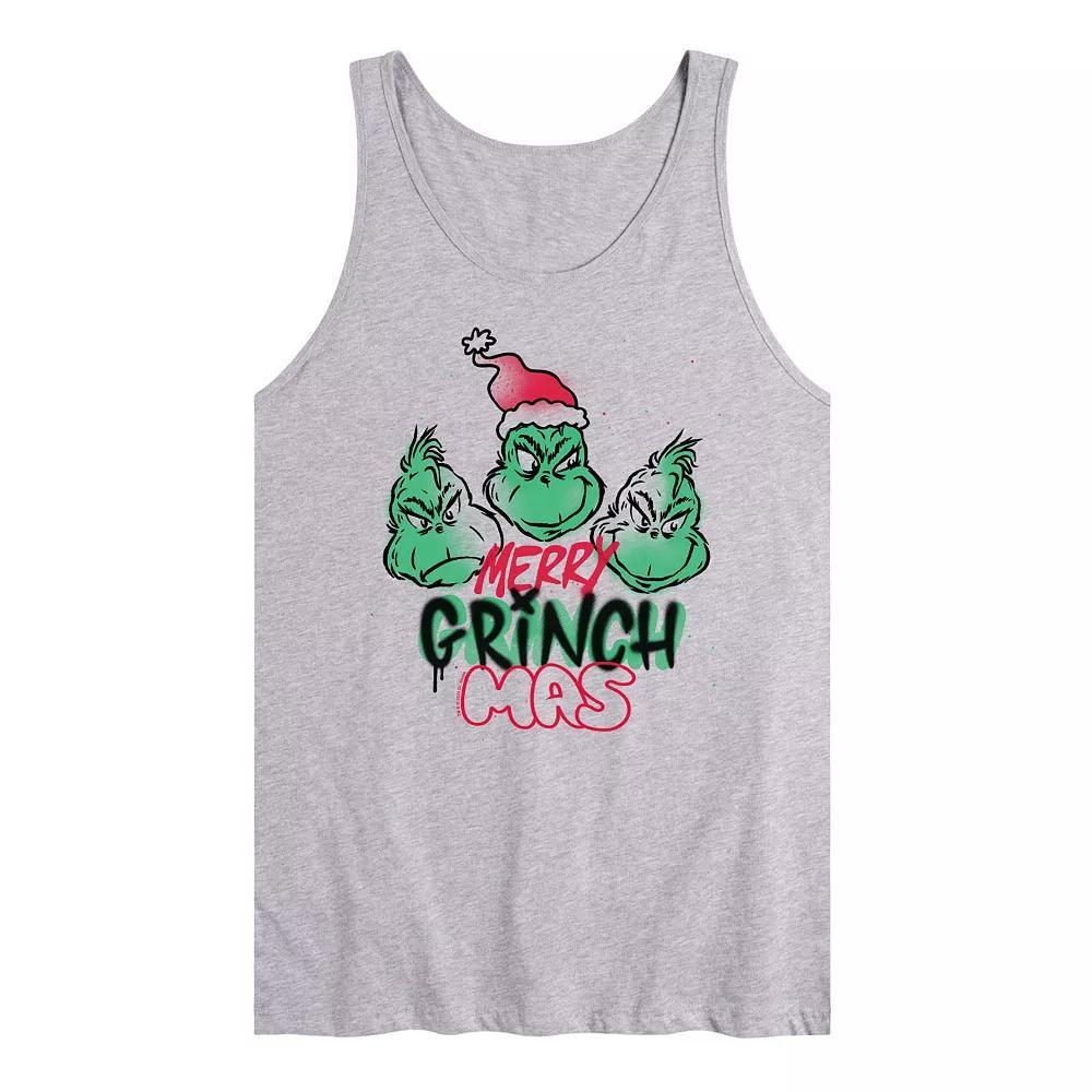 Mens Dr. Seuss The Grinch Merry Grinchmas Graphic Tank Top Grey Gray Product Image