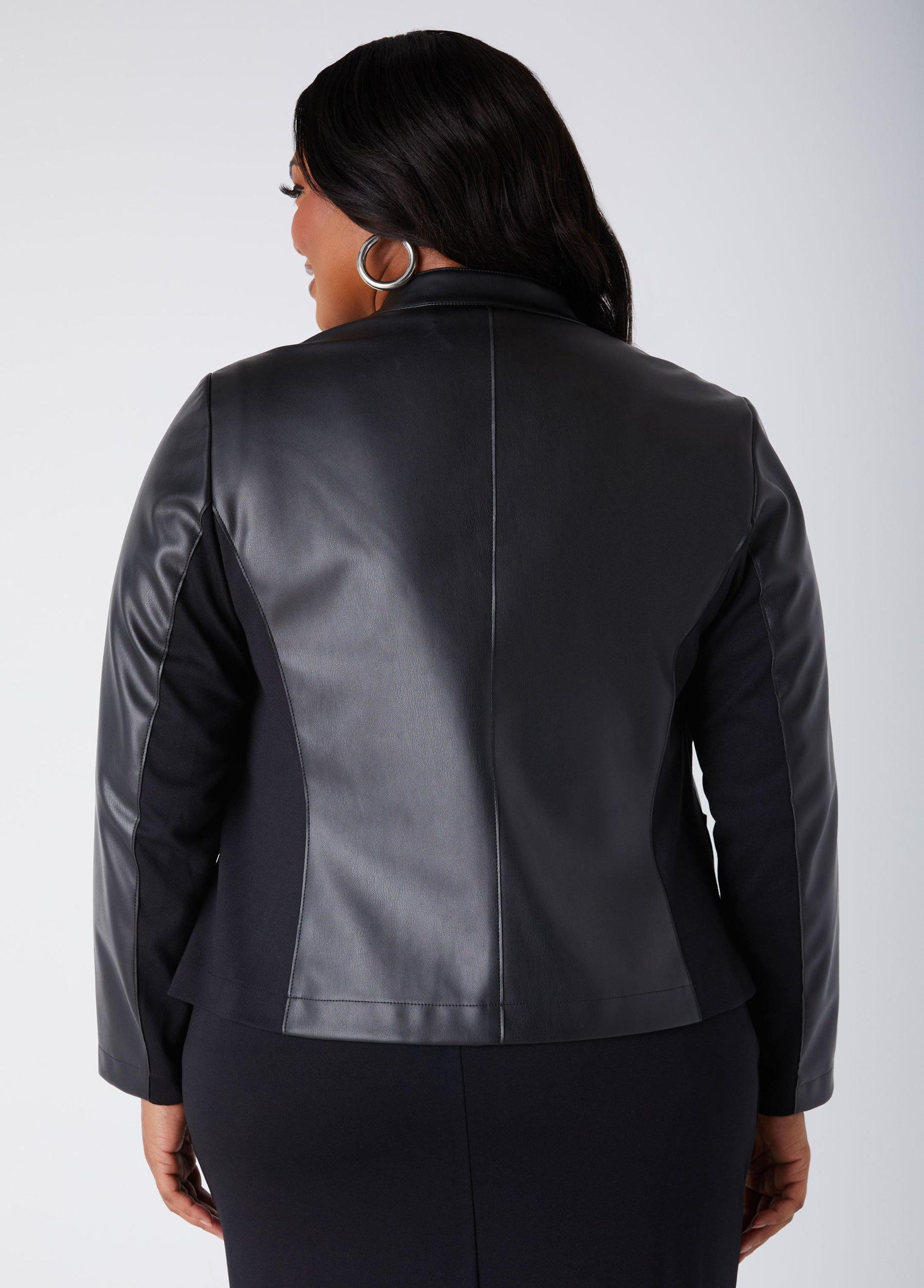 Plus Size Ponte Paneled Faux Leather Jacket Ashley Stewart Product Image