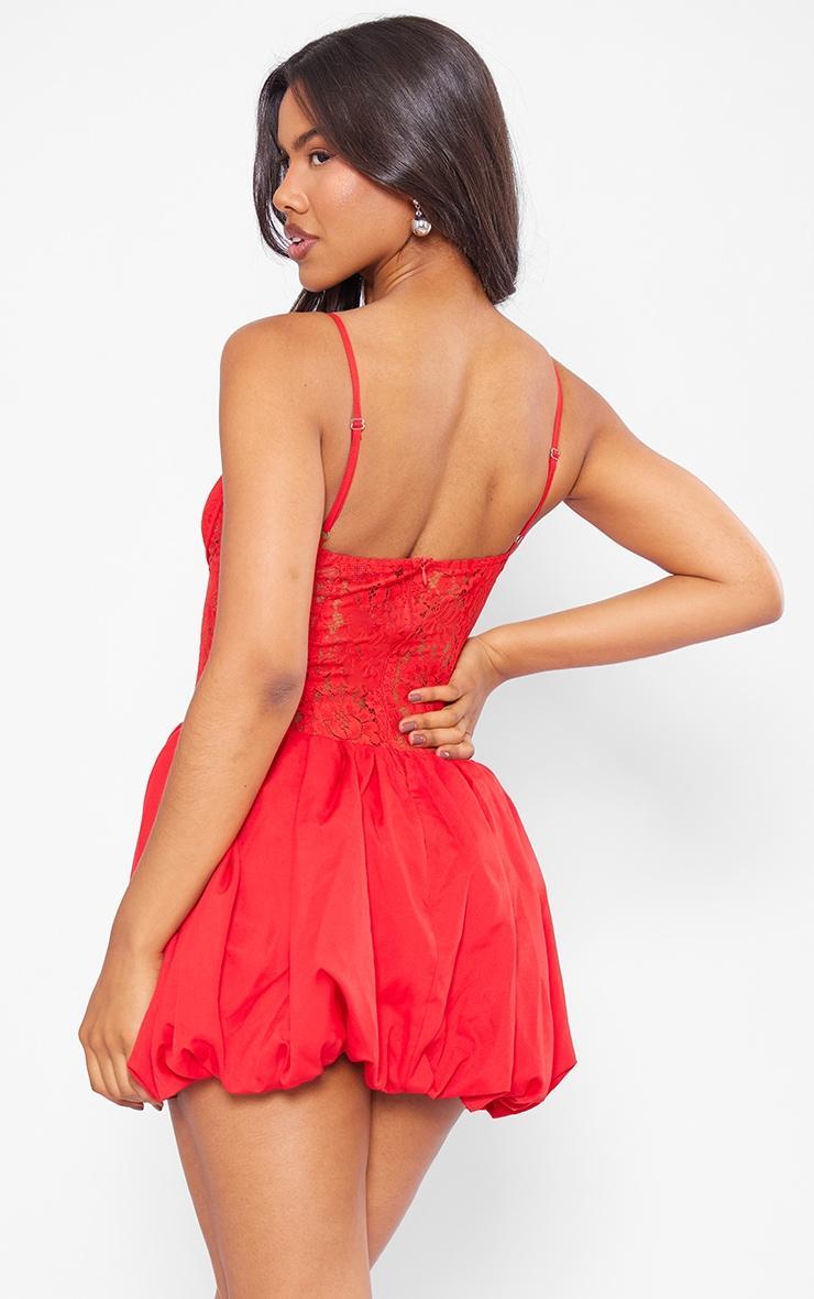 Red Woven Puffball Lace Mini Dress Product Image