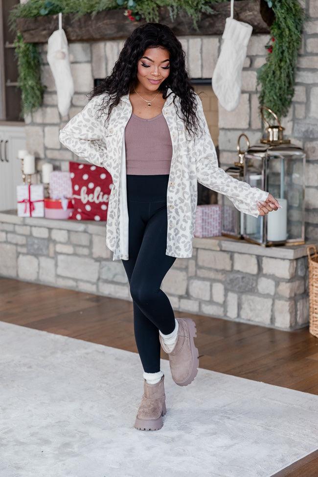 In Those Days Ivory and Tan Leopard Knit Shacket FINAL SALE Product Image
