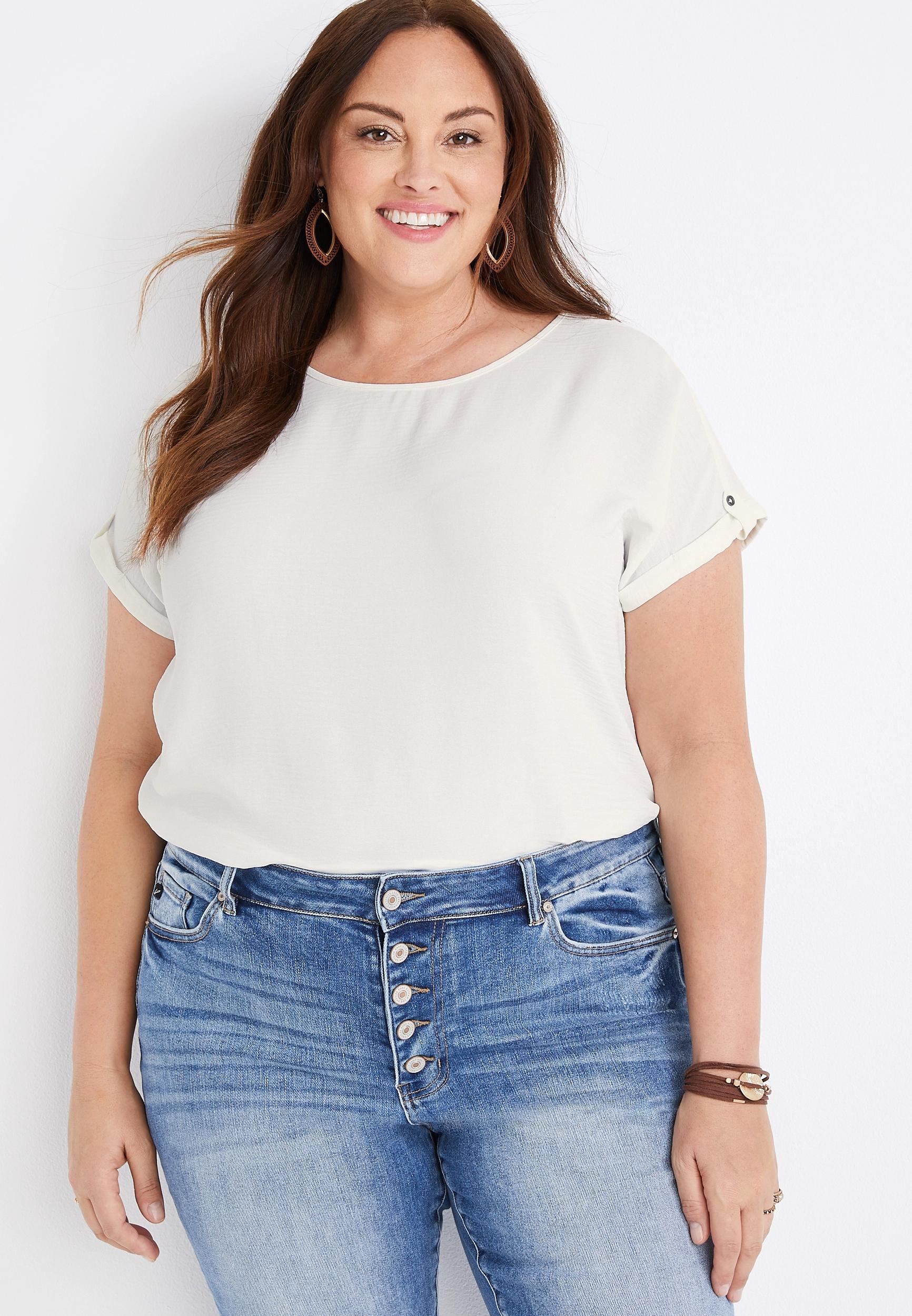 Maurices 0X Plus Size Womens Delton Zipper Back Blouse White Product Image