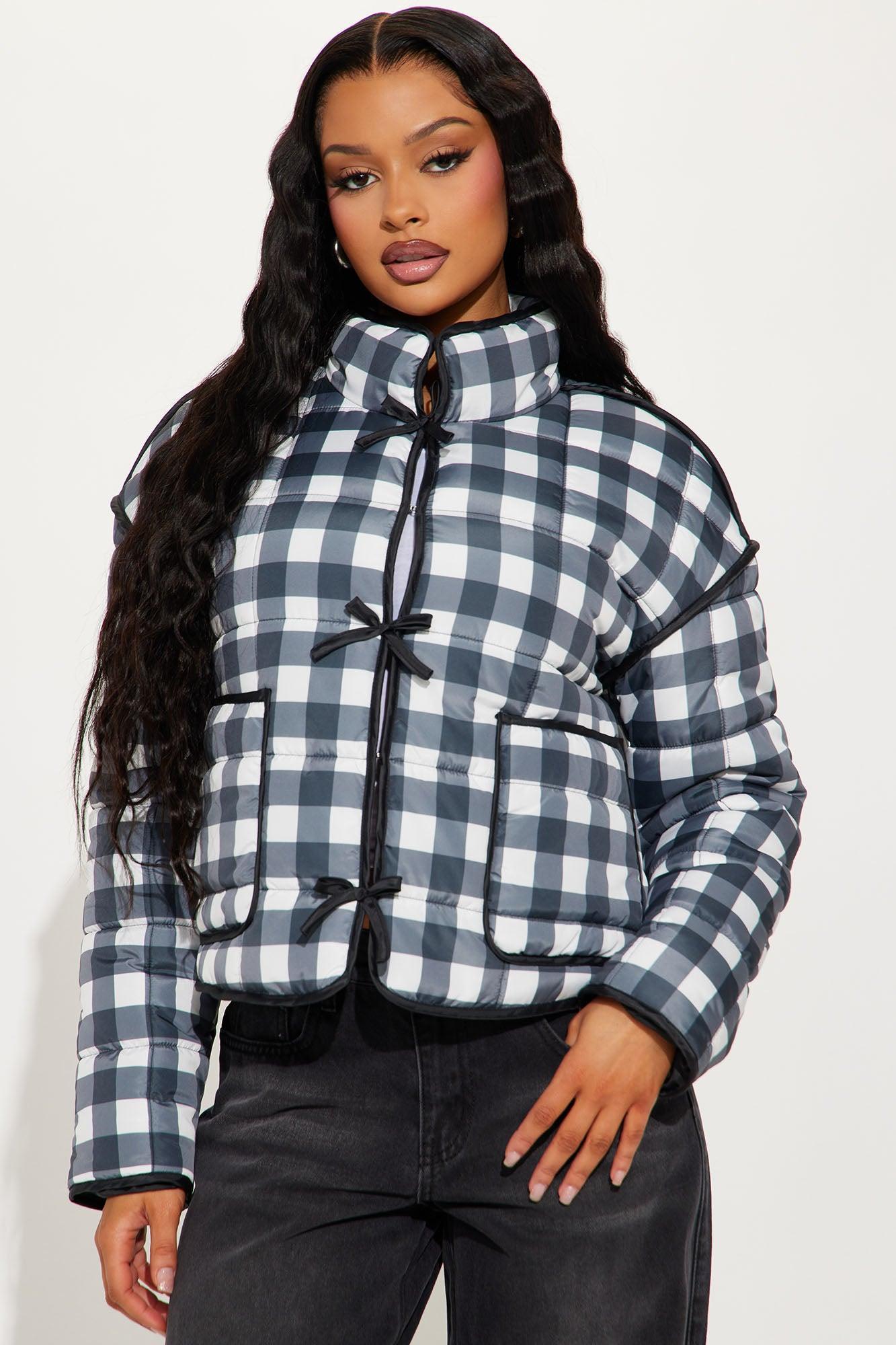 Sweet As Ever Lightweight Quilted Plaid Jacket - Black/White Female Product Image