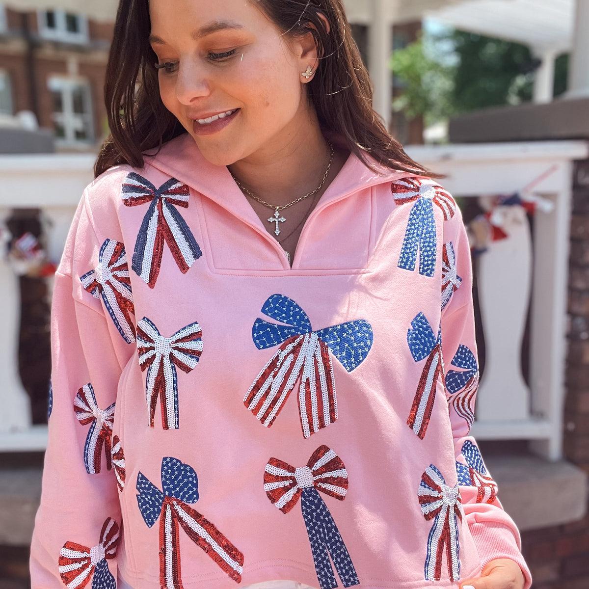 Pink USA Bow Collar Sweatshirt Product Image