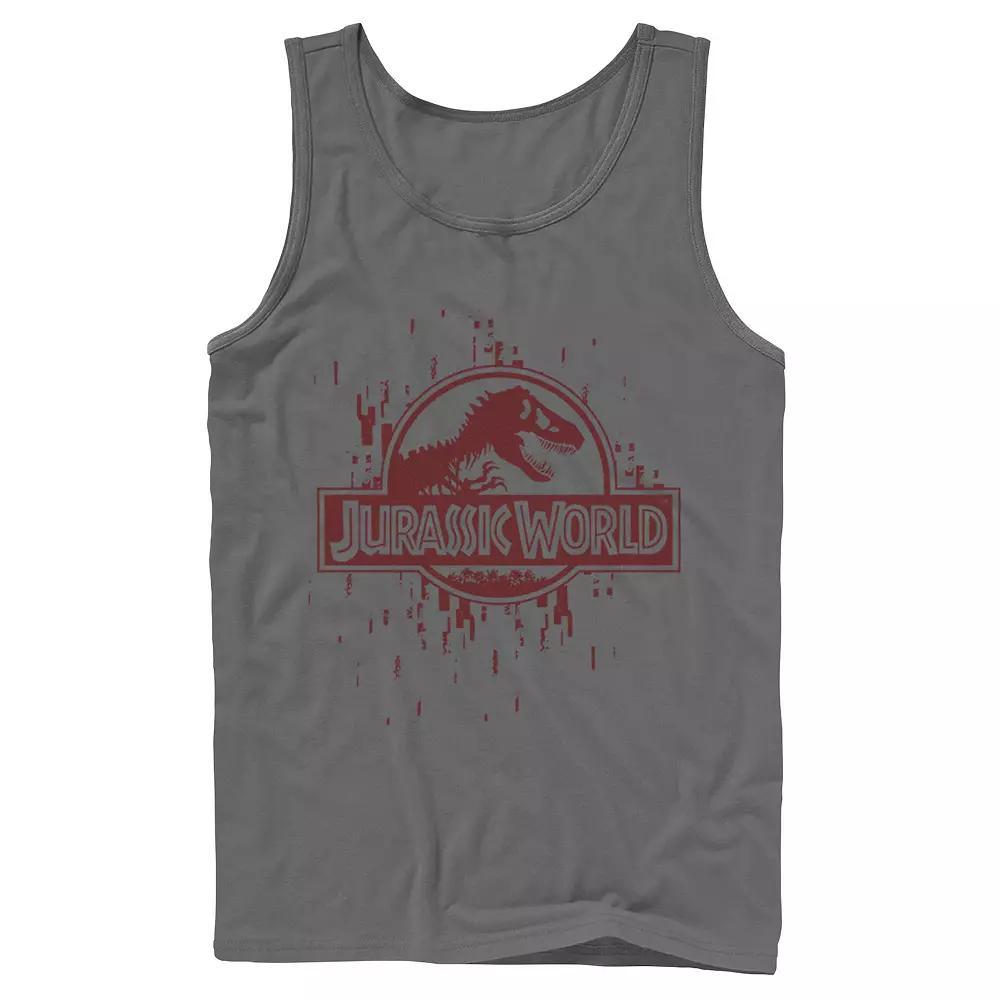 Men's Jurassic World Glitchy Grid Yellow Icon Graphic Tank Top, Size: XL, Grey Product Image