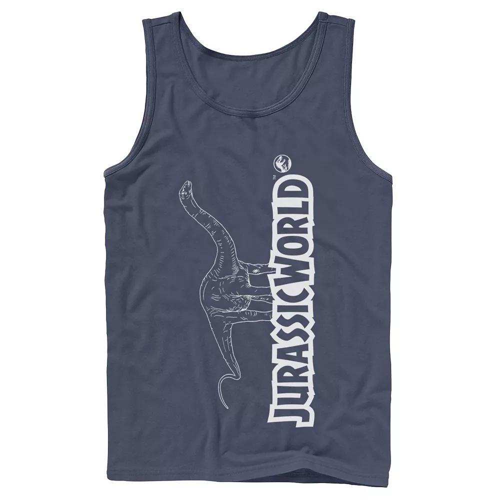 Men's Jurassic World Longneck Dinosaur Title Logo Outline Tank Top, Size: XL, Grey Product Image