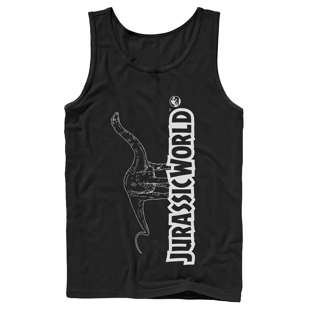Men's Jurassic World Longneck Dinosaur Title Logo Outline Tank Top, Size: XL, Grey Product Image