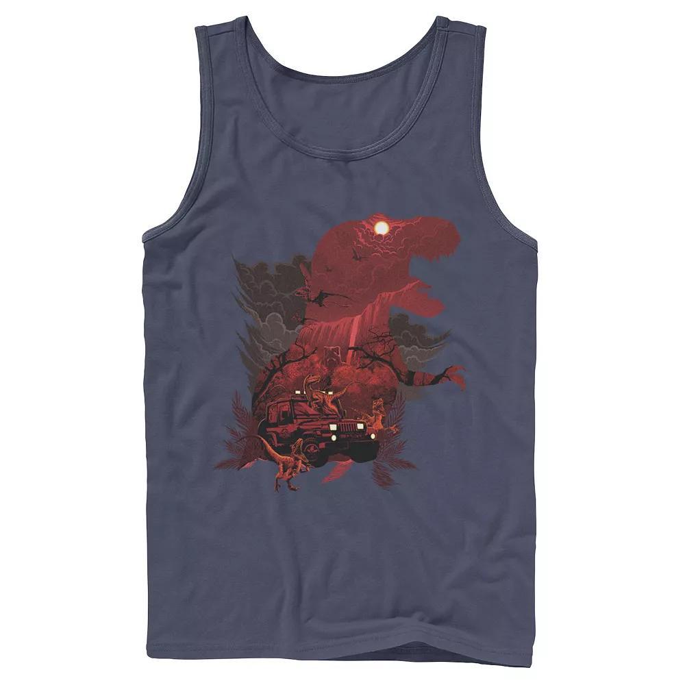 Mens Jurassic Park T-Rex Red Safari Collage Tank Top, Mens Athletic Grey Product Image