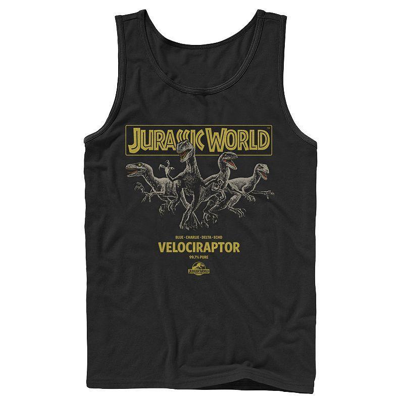 Men's Jurassic World Blue, Charlie, Delta & Echo Pack Tank Top, Size: Large, Black Product Image
