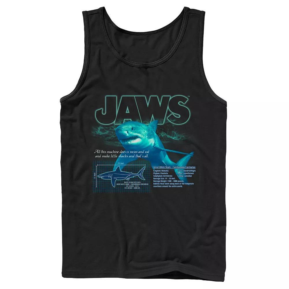 Men's Jaws Great White Shark Description Blueprint Tank Top, Size: Large, Black Product Image