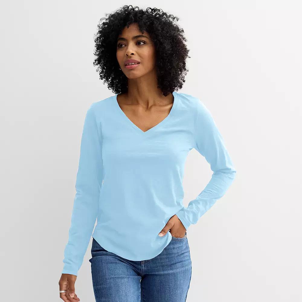Women's Sonoma Goods For Life® Everyday Long Sleeve V-Neck Tee, Size: Large, Touch Of Blue Product Image