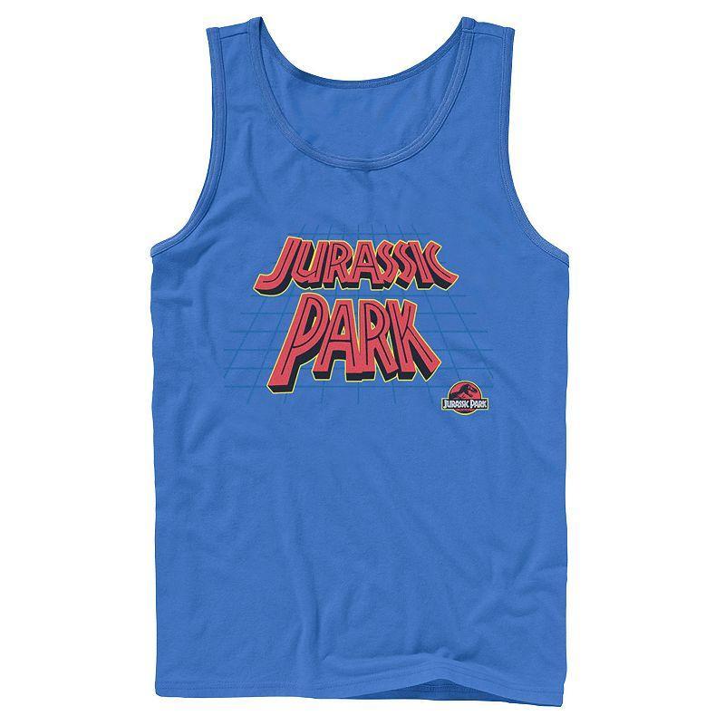 Men's Jurassic Park Tilted Retro Grid Logo Tank Top, Size: XL, Grey Product Image
