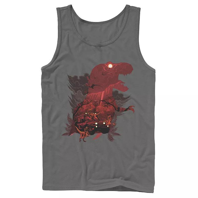 Men's Jurassic Park Tilted Retro Grid Logo Tank Top, Size: XL, Grey Product Image