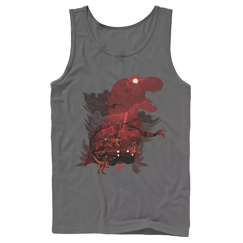 Mens Jurassic Park T-Rex Red Safari Collage Tank Top, Mens Athletic Grey Product Image