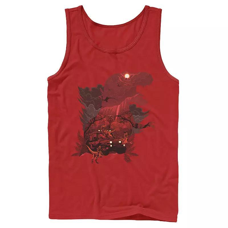 Mens Jurassic Park T-Rex Red Safari Collage Tank Top, Mens Athletic Grey Product Image