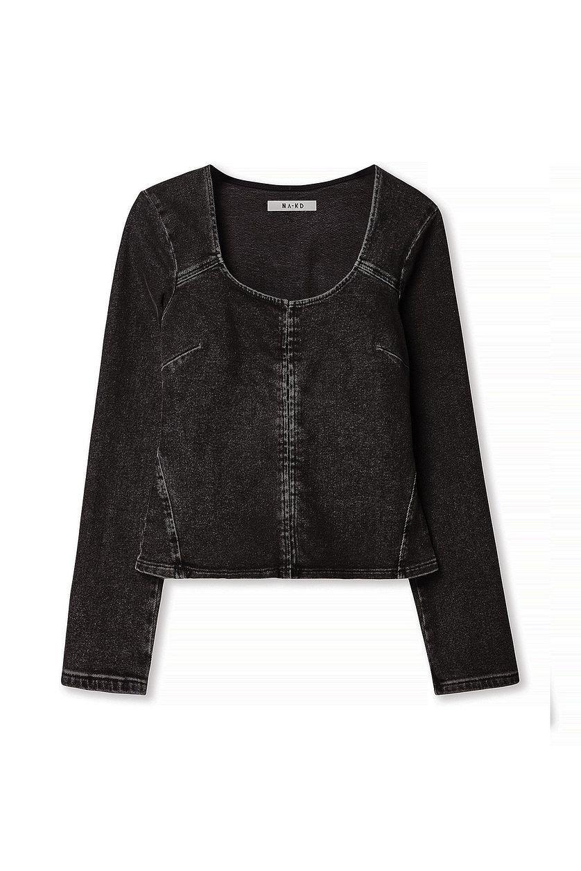 Long Sleeved Fitted Denim Top Product Image